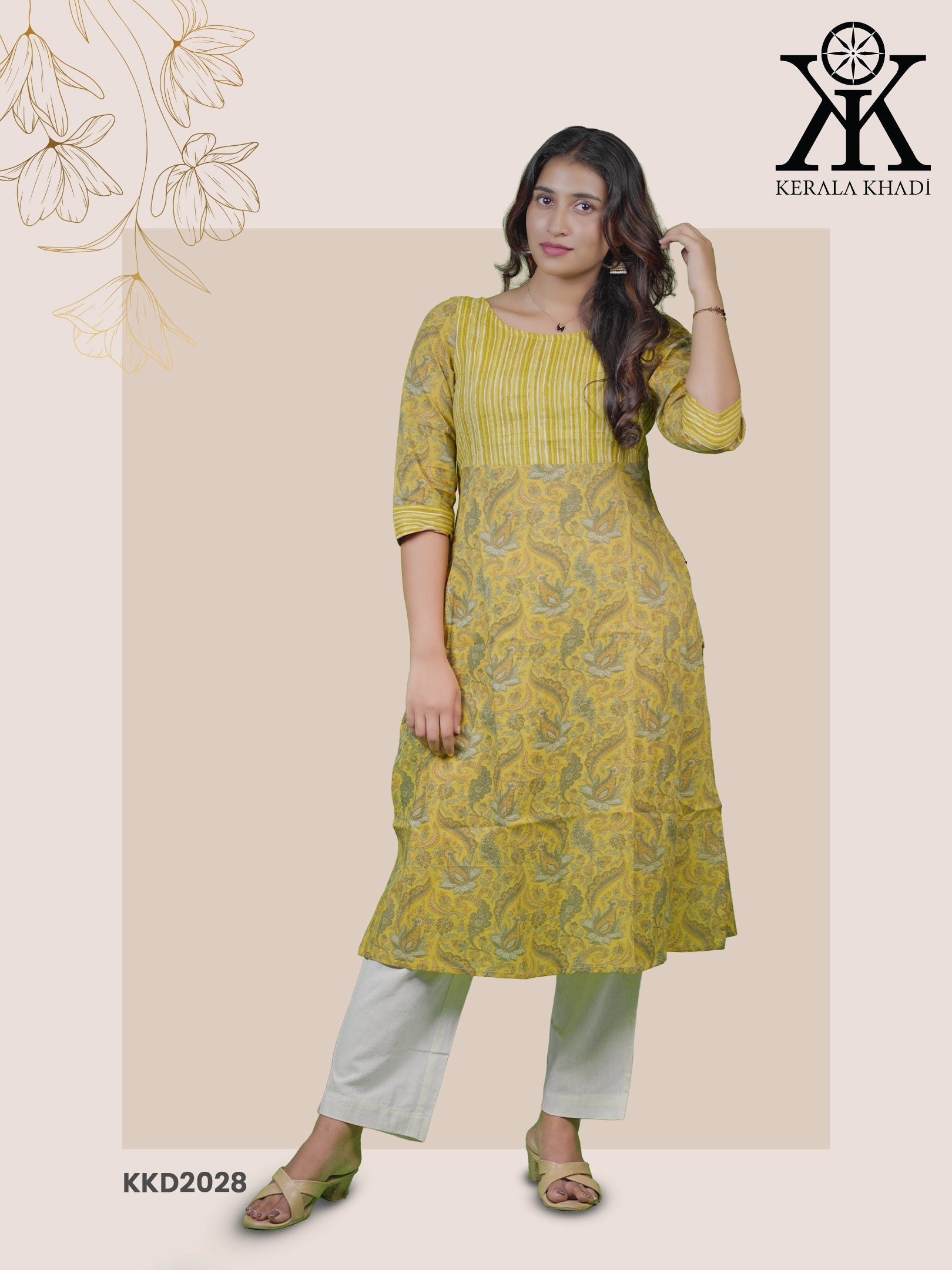 KKD2028 - Ajrak Print Design  Yock Pattern - A Line Top (Side slit) Kurthi