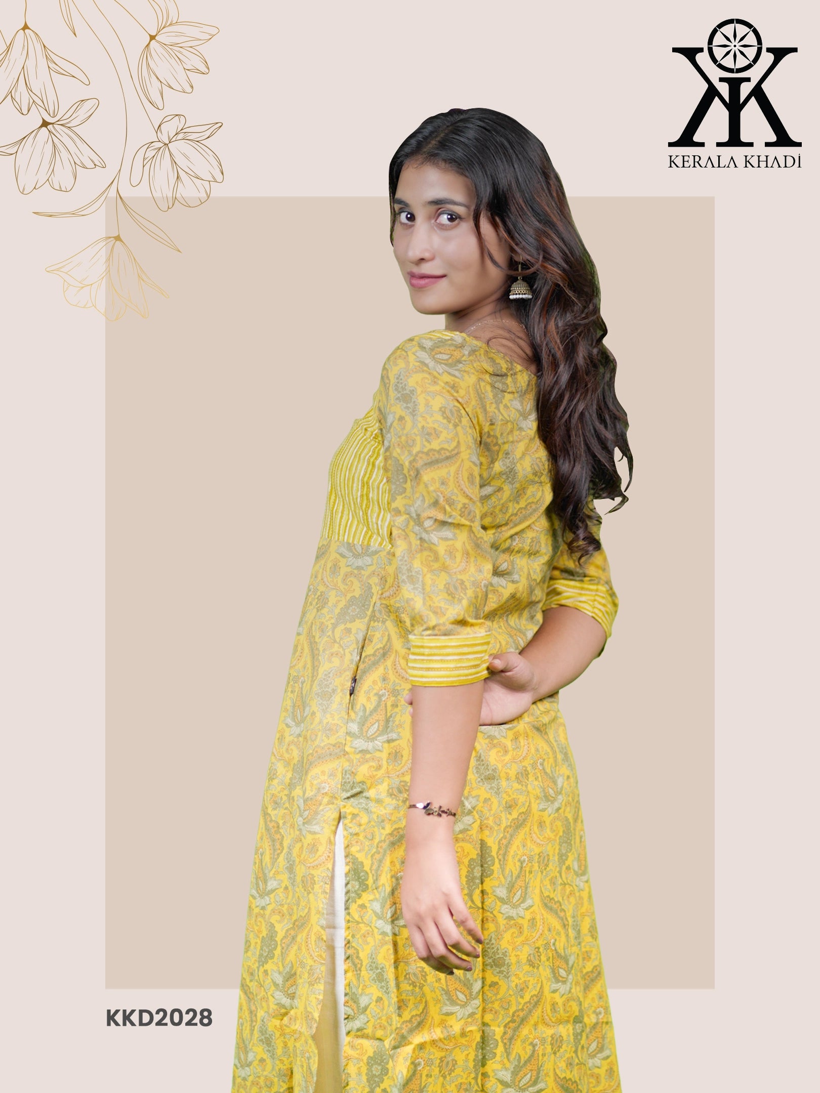 KKD2028 - Ajrak Print Design  Yock Pattern - A Line Top (Side slit) Kurthi