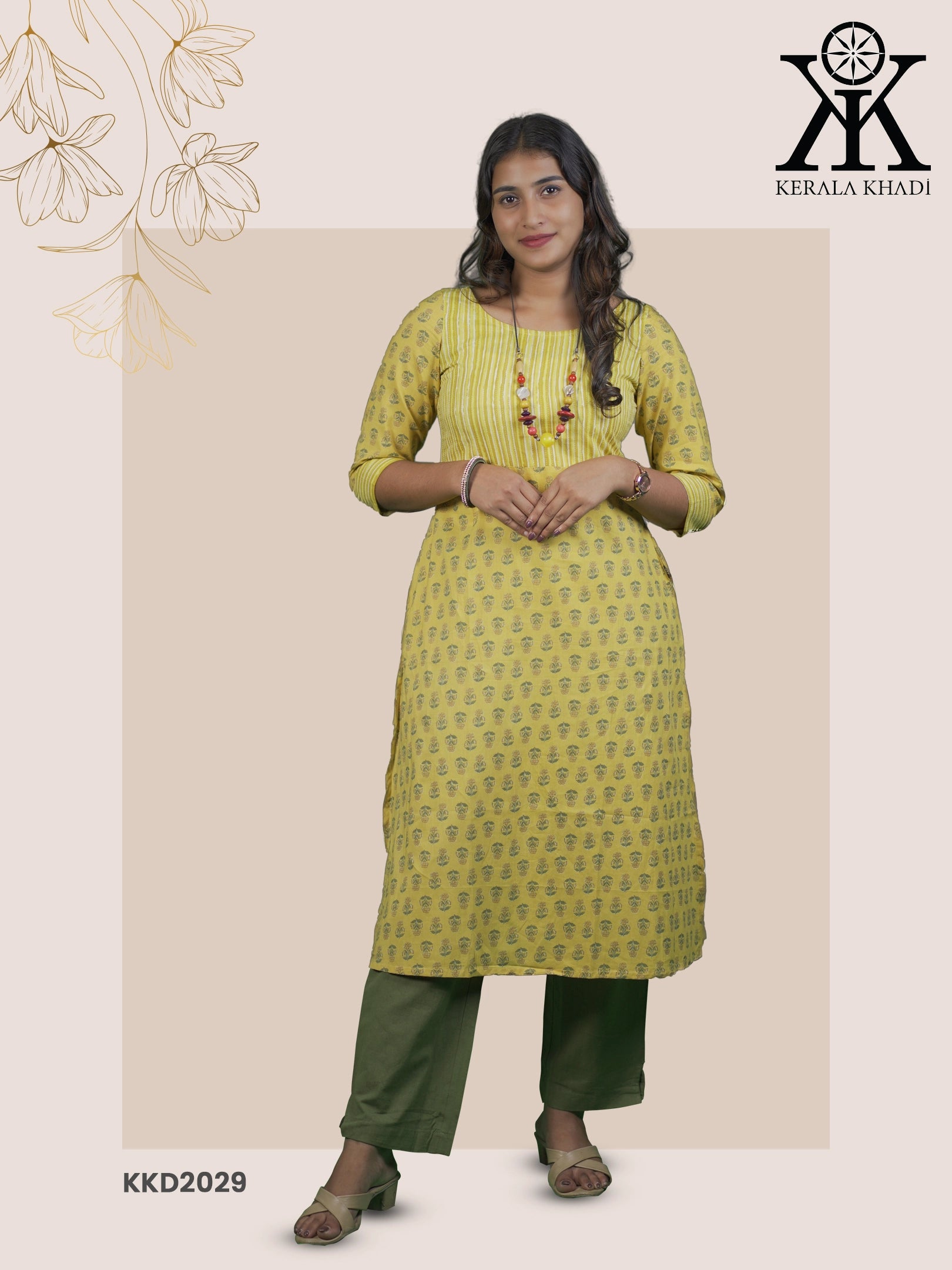 KKD2029 - Ajrak Print Design Yock Pattern - A Line Top (Side slit) Kurthi