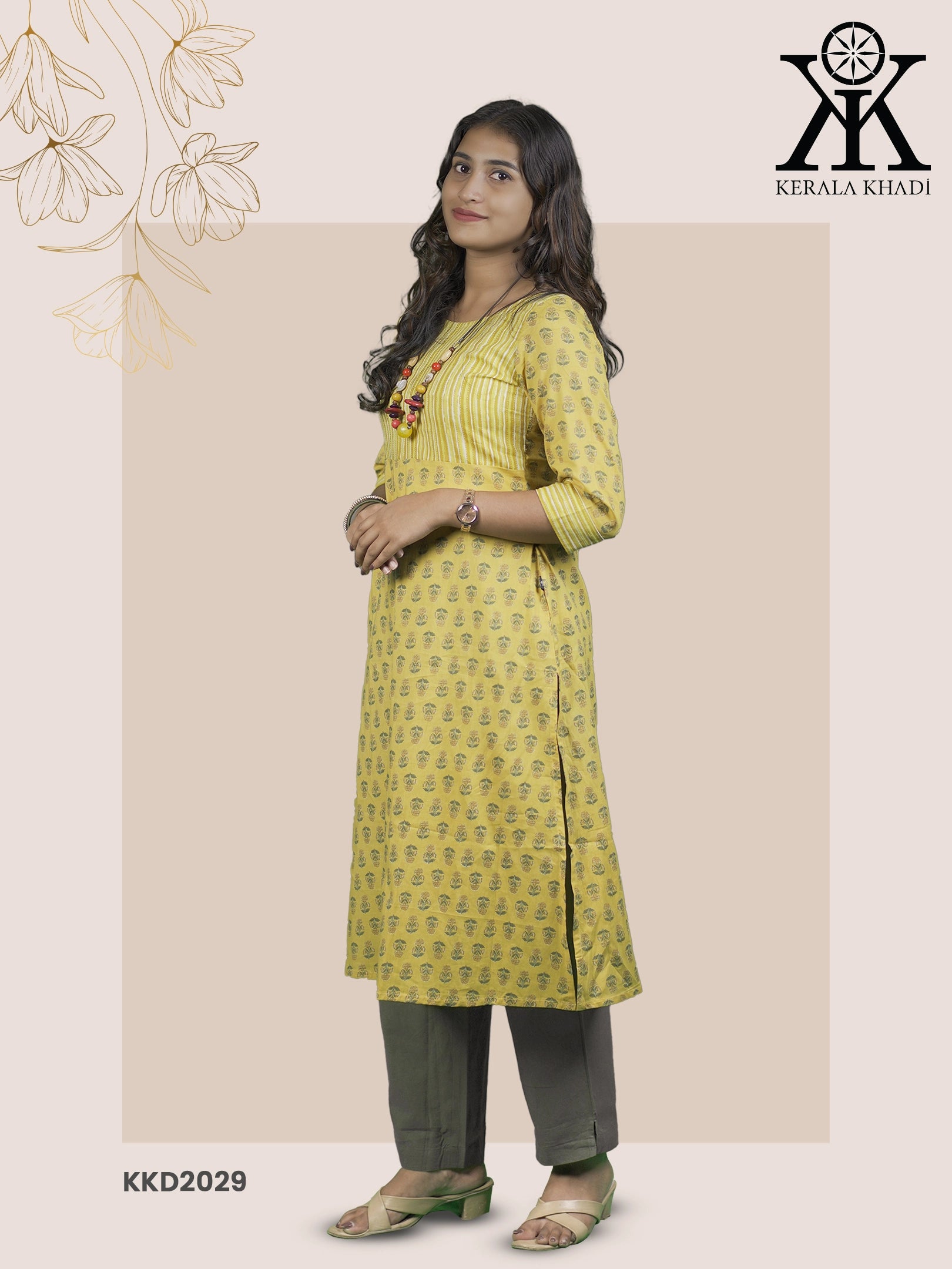 KKD2029 - Ajrak Print Design Yock Pattern - A Line Top (Side slit) Kurthi