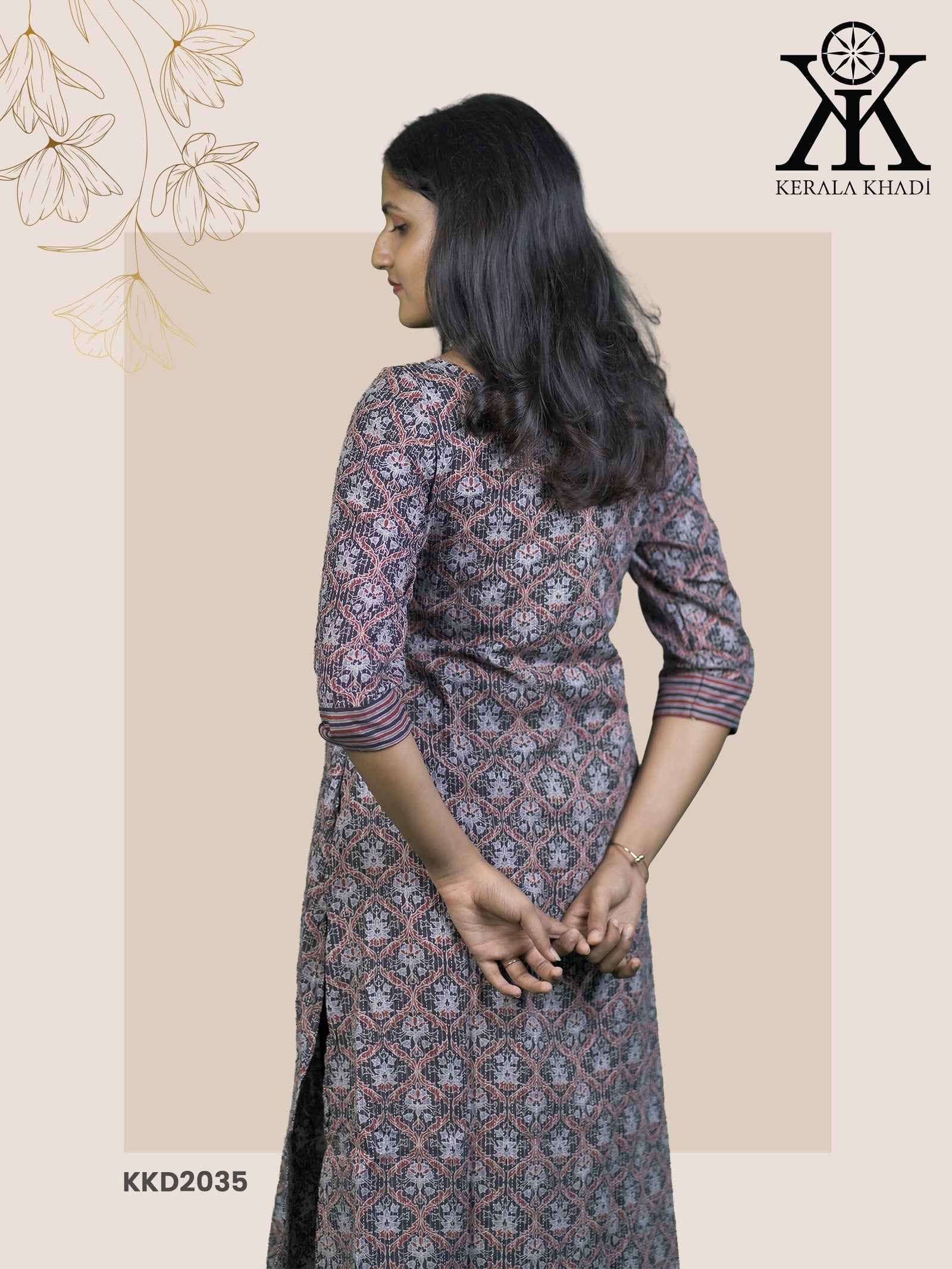 KKD2035 - Ajrak Print Zig Zag Yock Kurthi