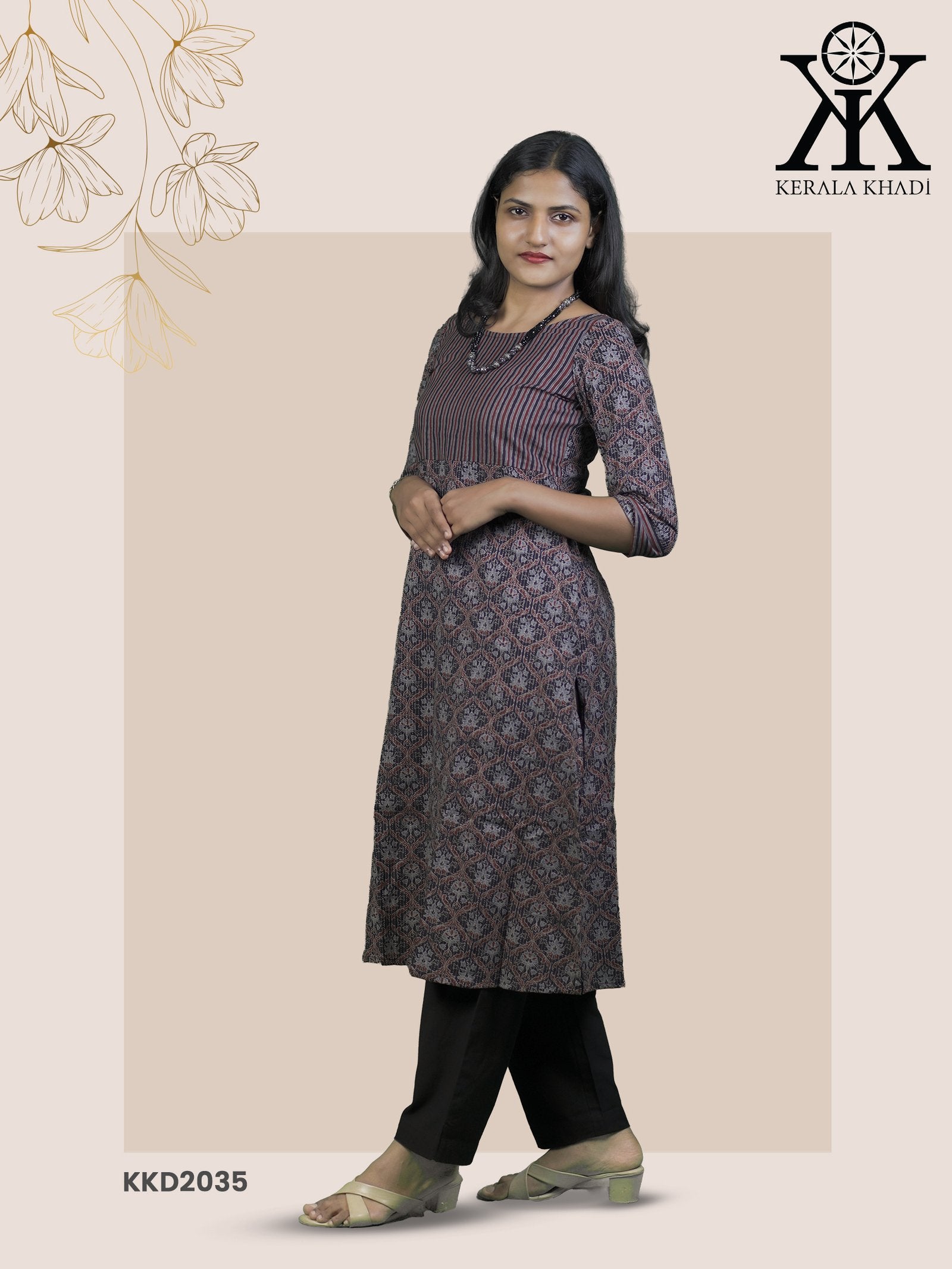 KKD2035 - Ajrak Print Zig Zag Yock Kurthi