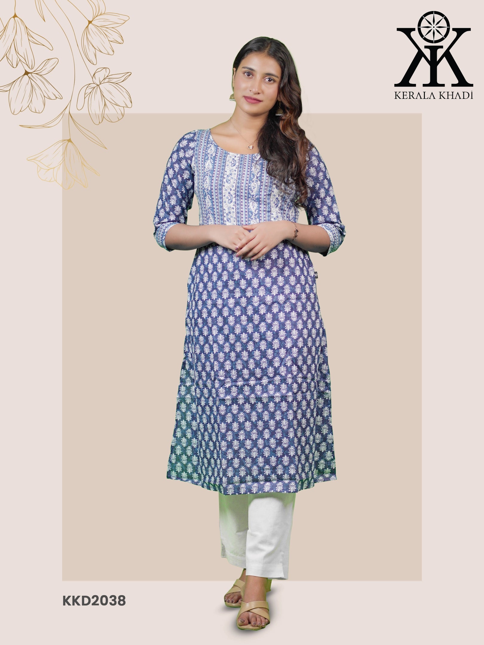 KKD2038 - Indigo Color Line Yock Pattern Kurthi