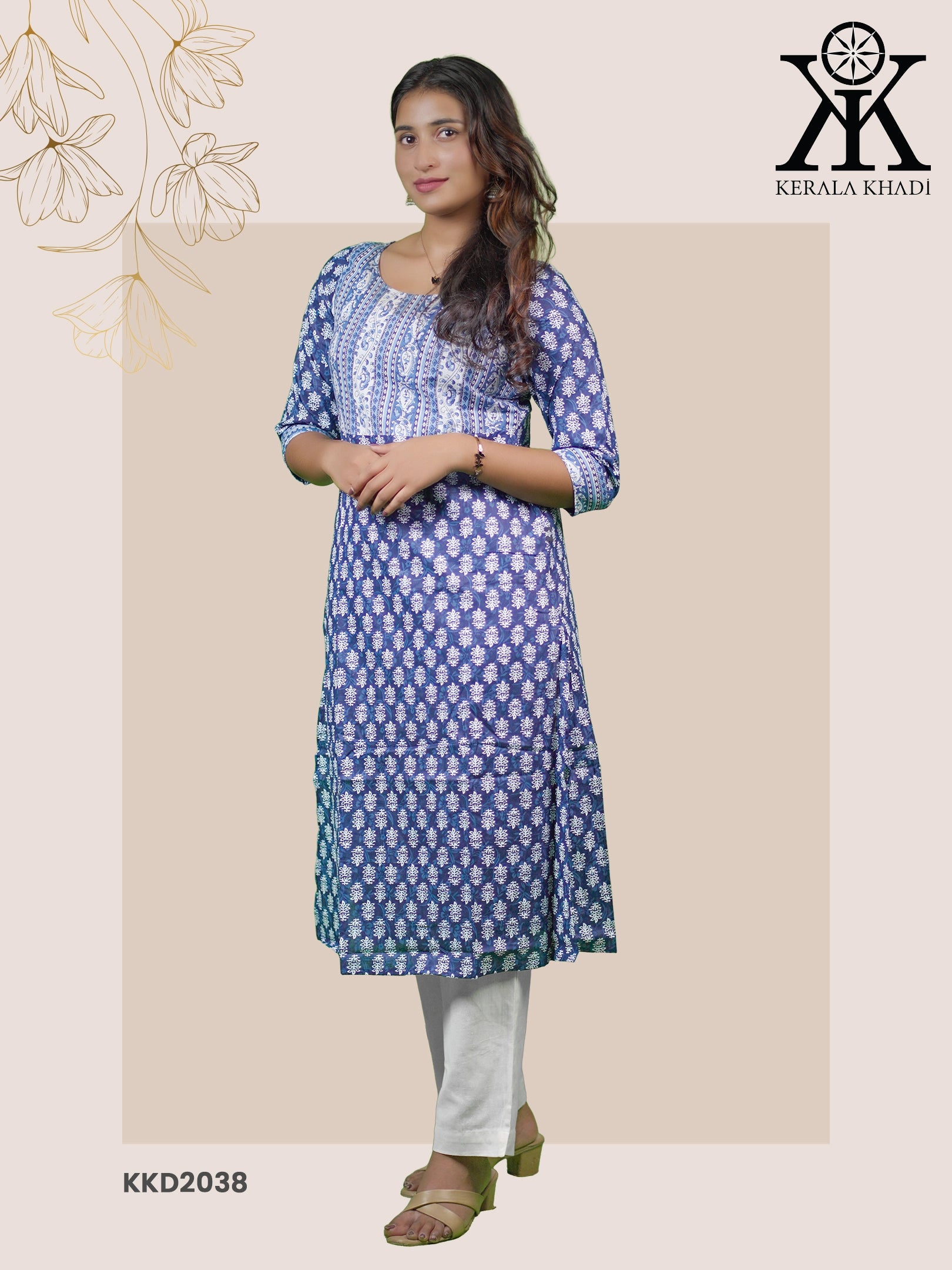 KKD2038 - Indigo Color Line Yock Pattern Kurthi