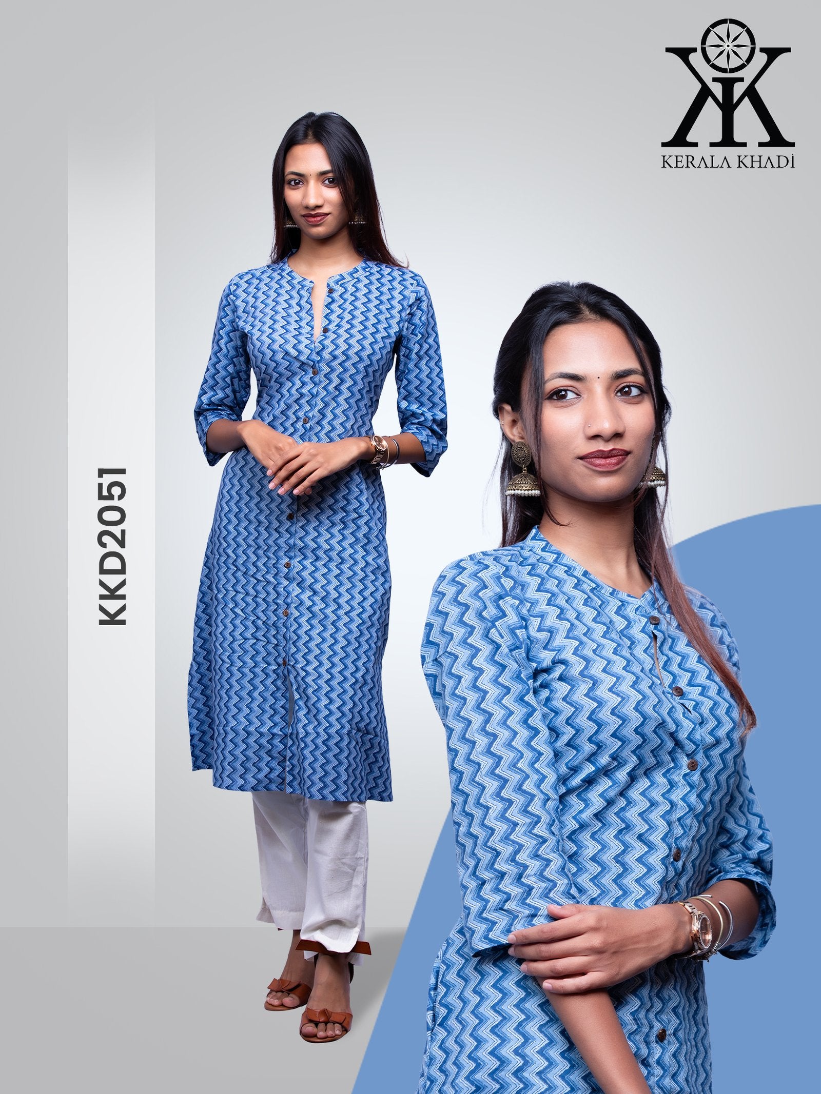 KKD2051 - Blue zig zag print Top Kurthi