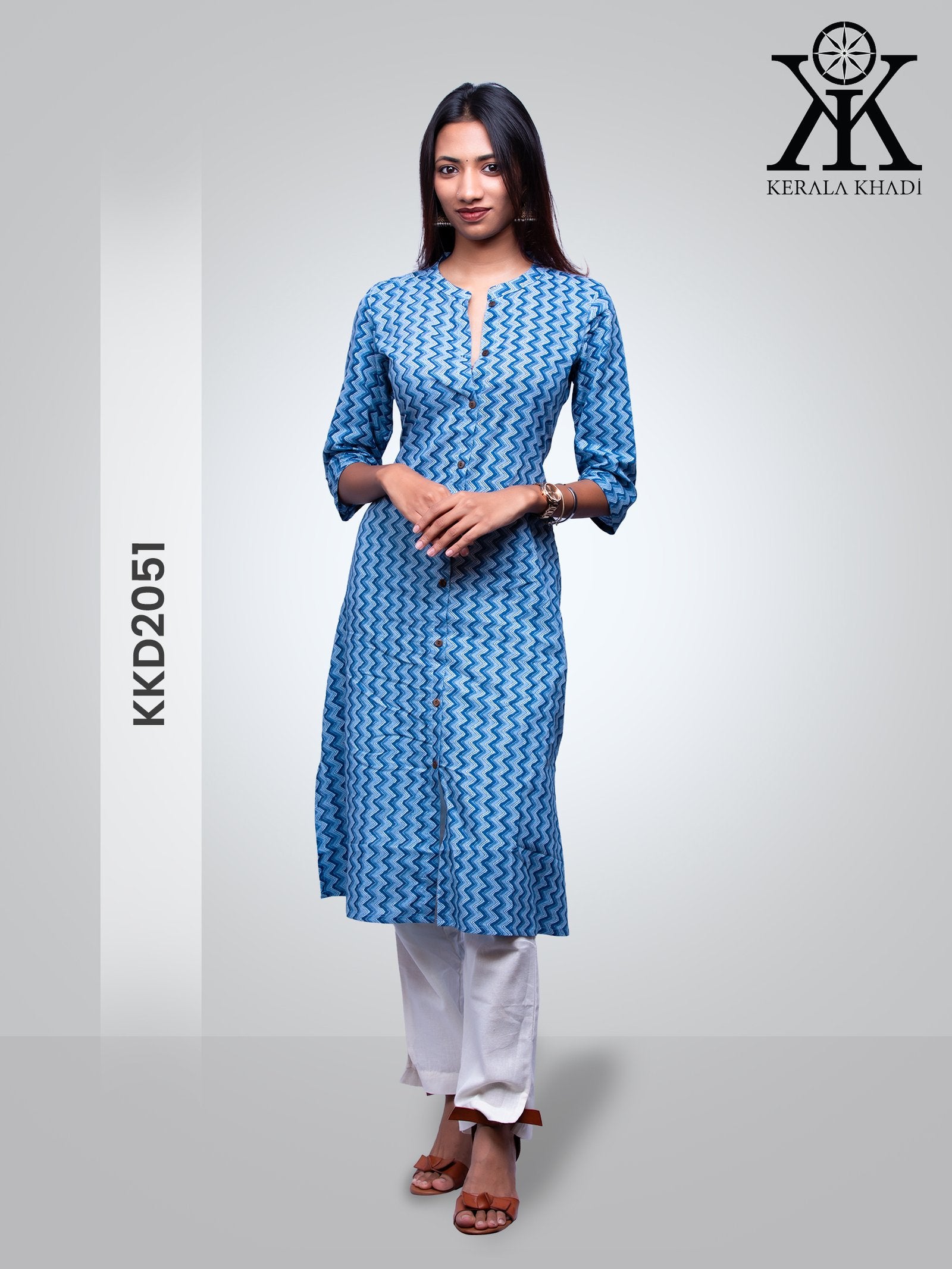 KKD2051 - Blue zig zag print Top Kurthi