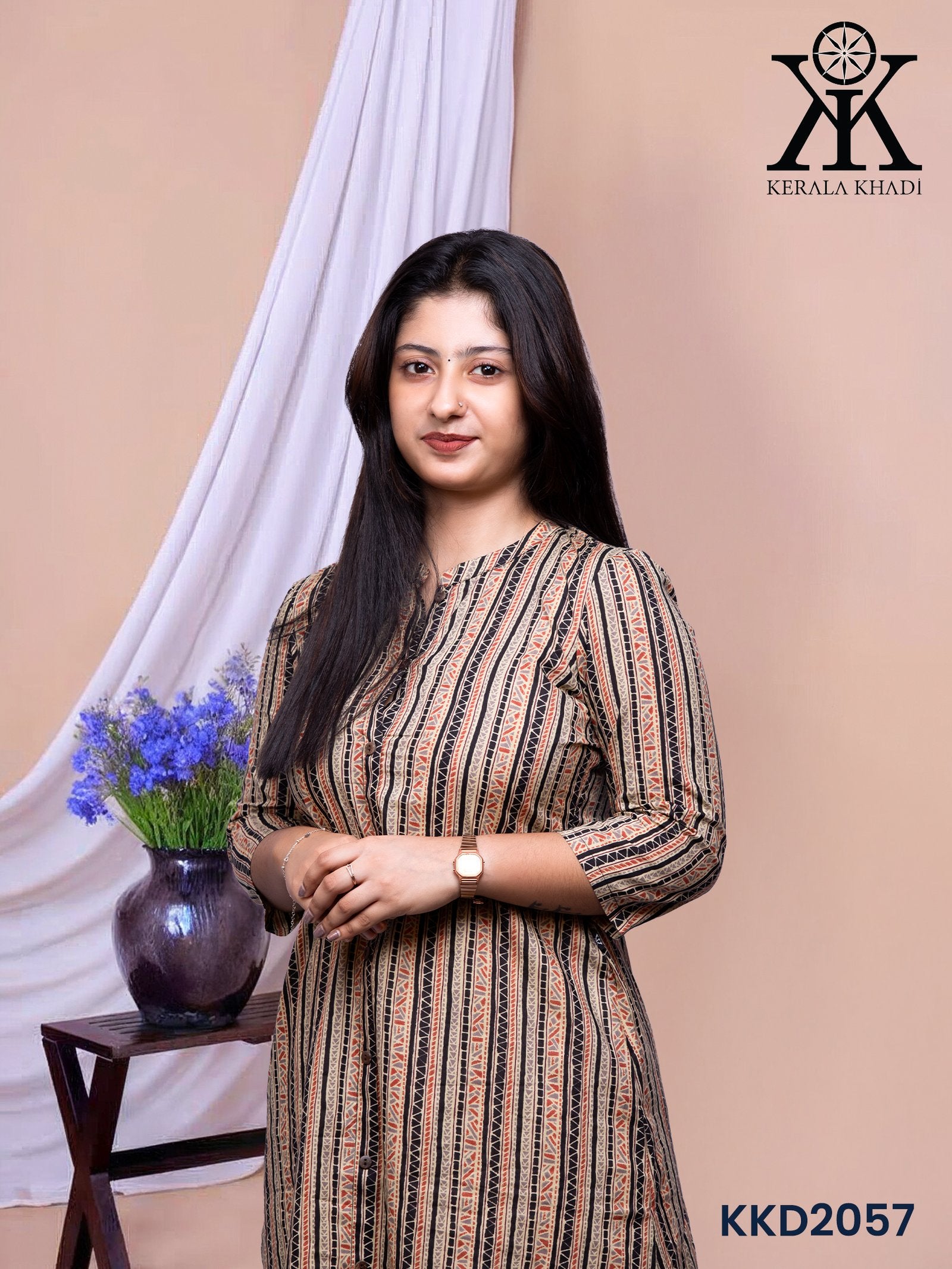 KKD2057 - Ajrak geometric black and rust Top Kurthi