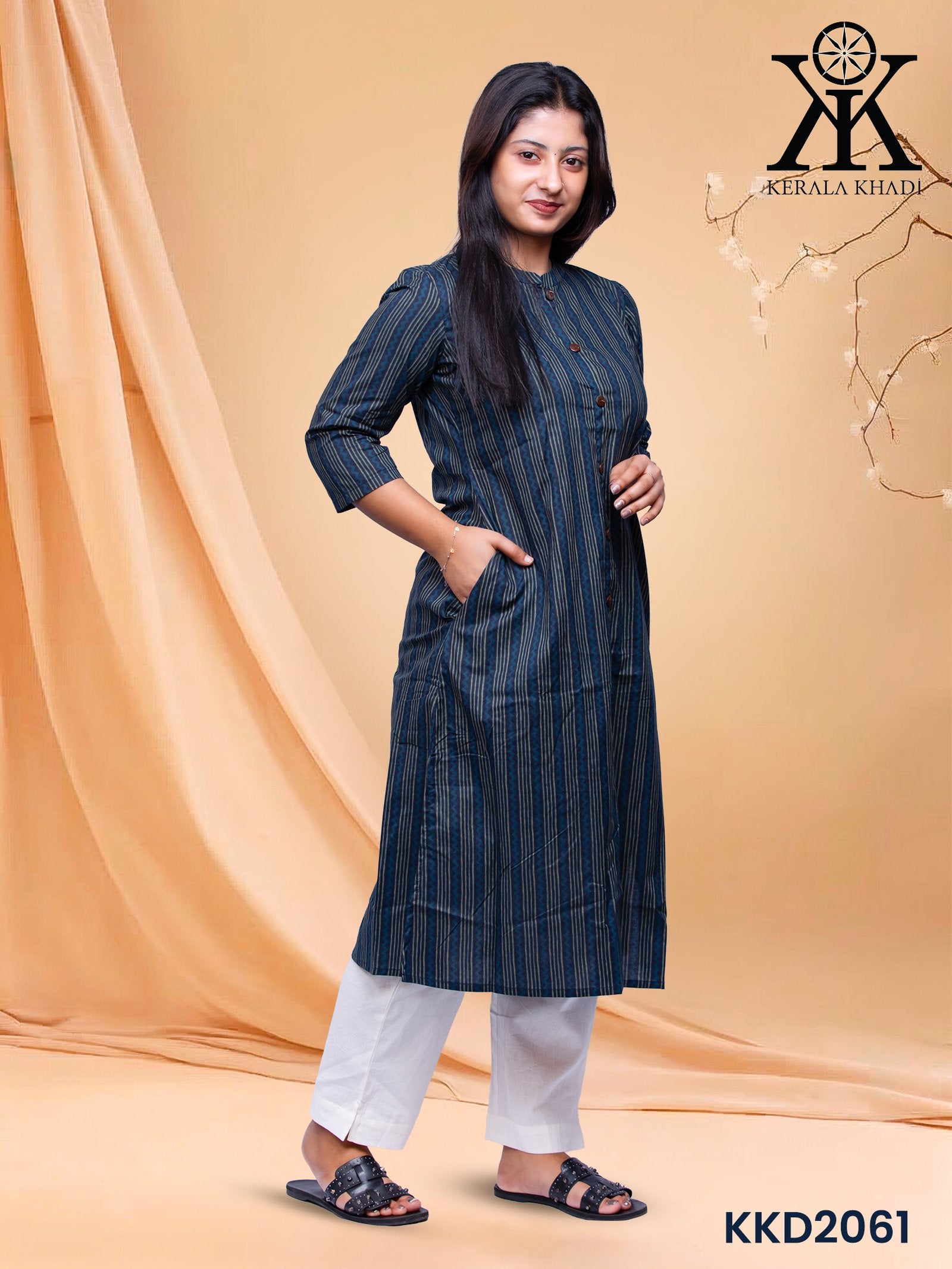 KKD2061 - Ajrak lines Indigo Top Kurthi