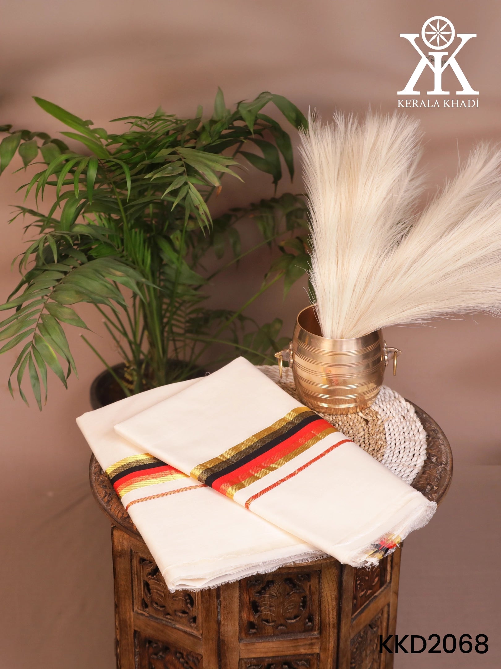 KKD2068 - Bullion Knot Handwork- Red and Black Border Handloom Saree