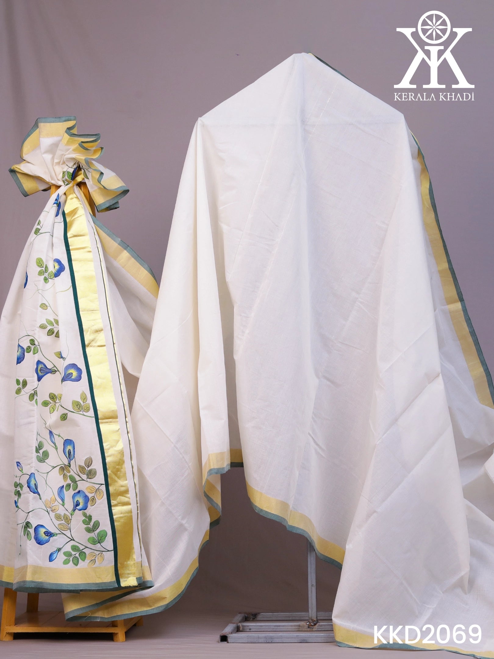 KKD2069 - Shankpushpam Hand Painting Handloom Saree