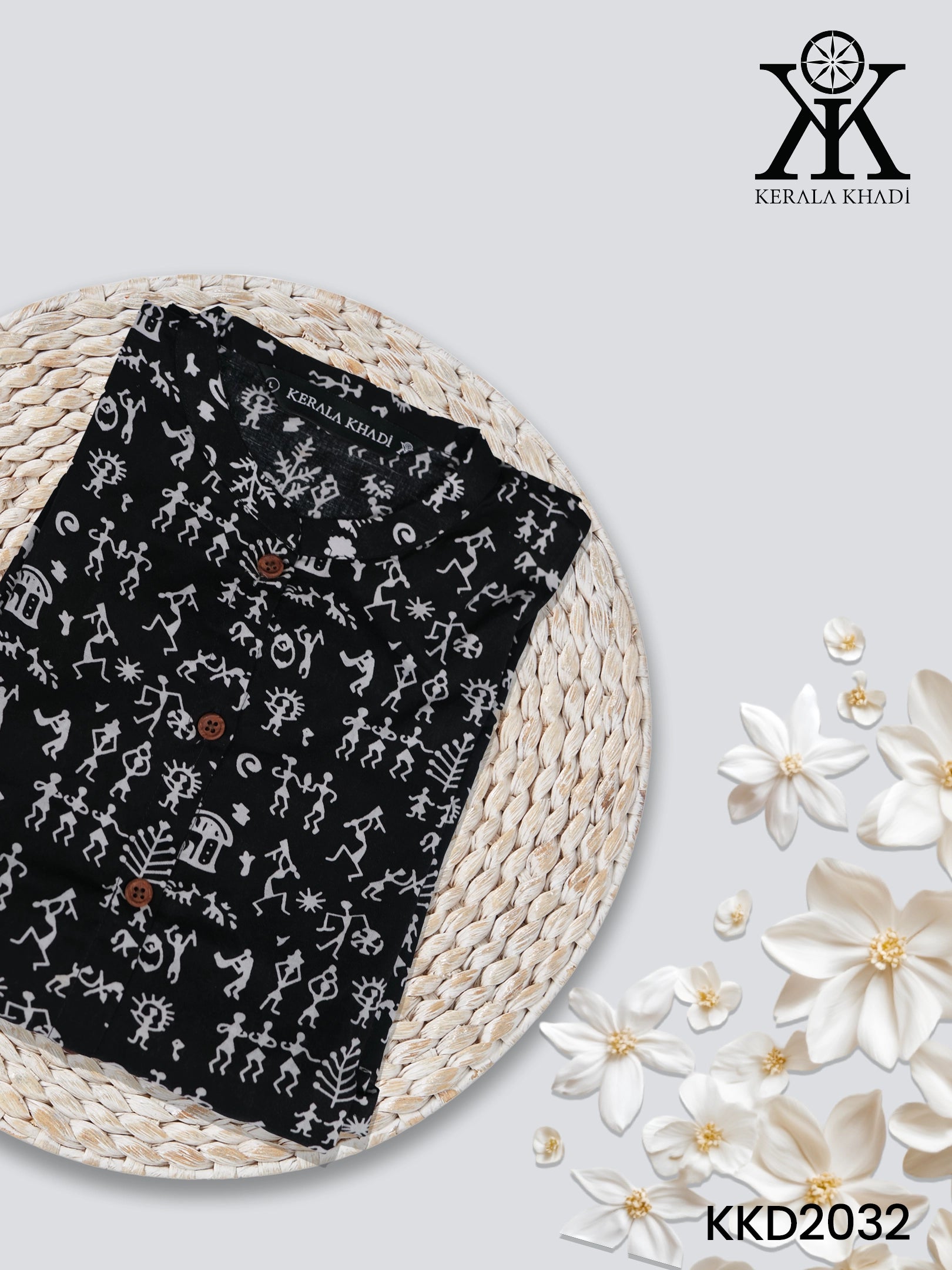 KKD2032 - White Small Print in Black Kurthi