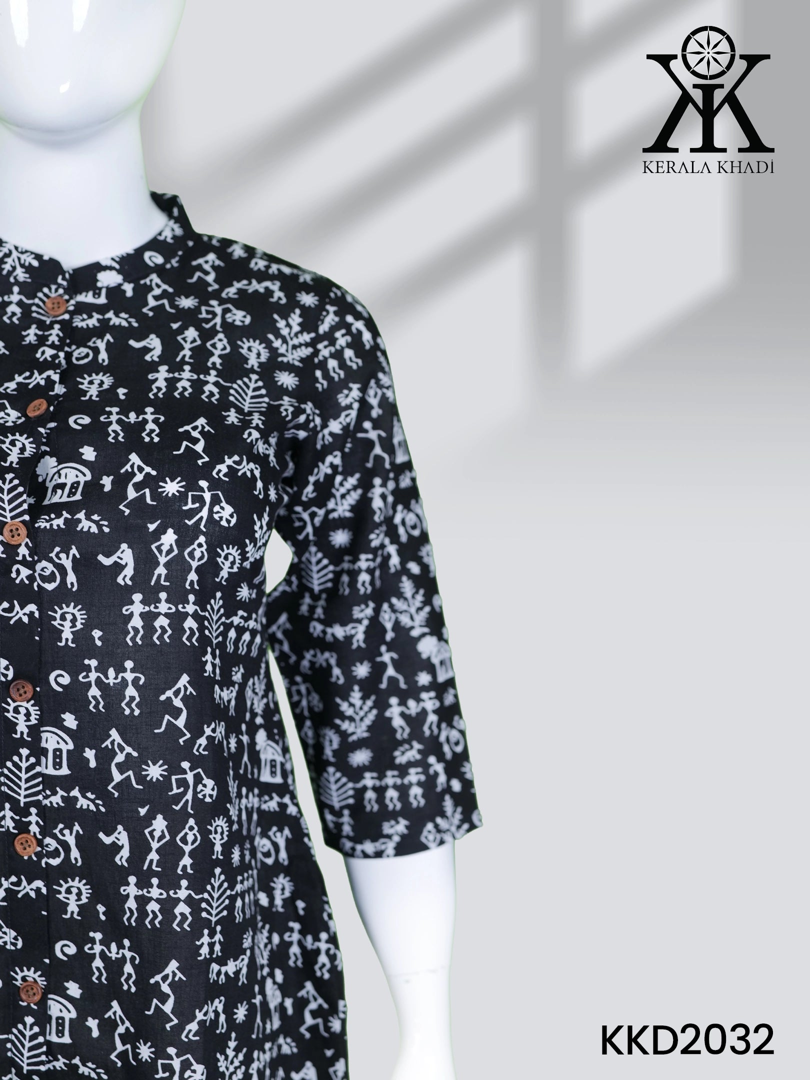 KKD2032 - White Small Print in Black Kurthi