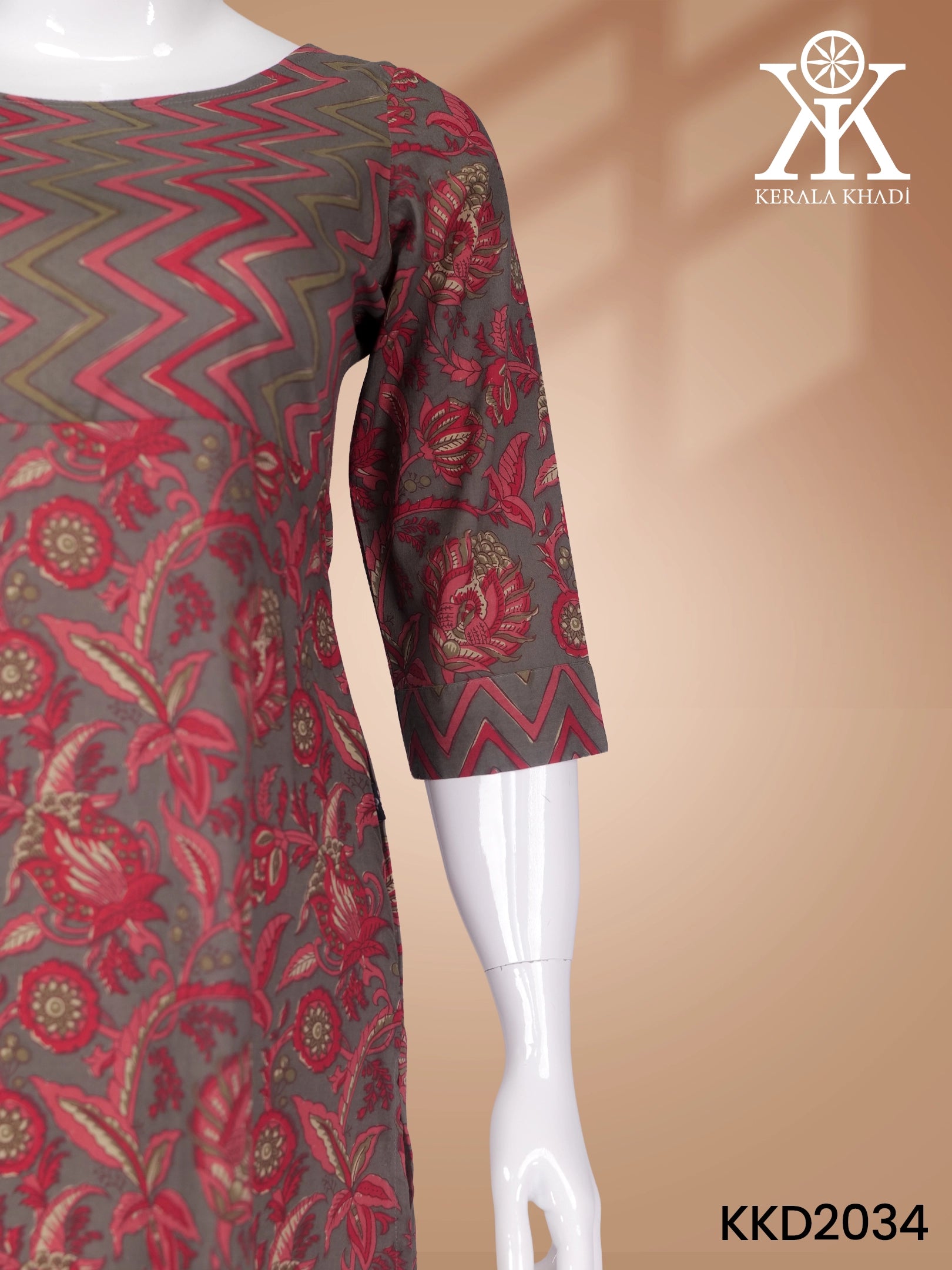 KKD2034 - Ajrak Print Zig Zag Yock Kurthi