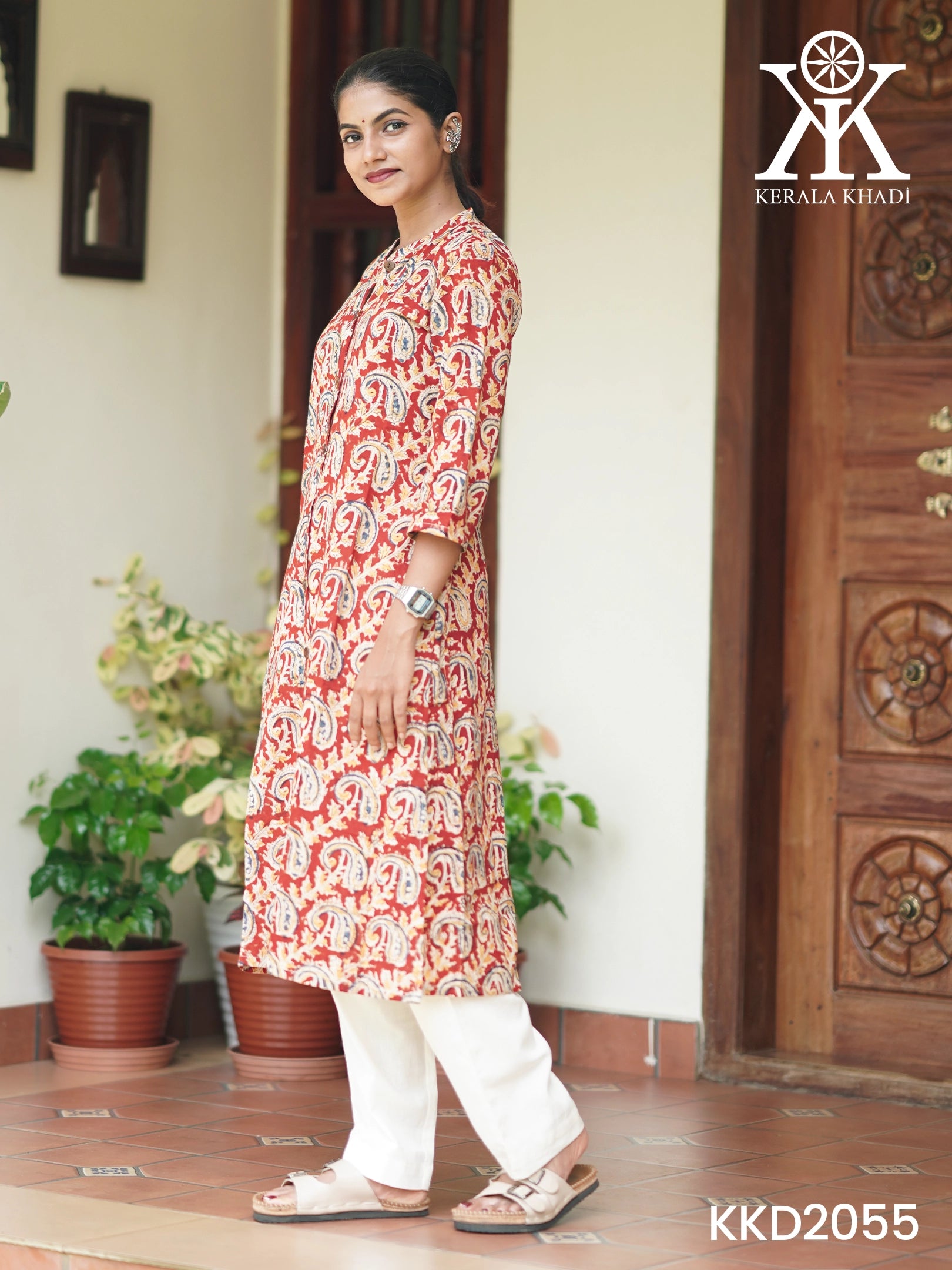 KKD2055 - Kalamkari  maroon mango print Top Kurthi