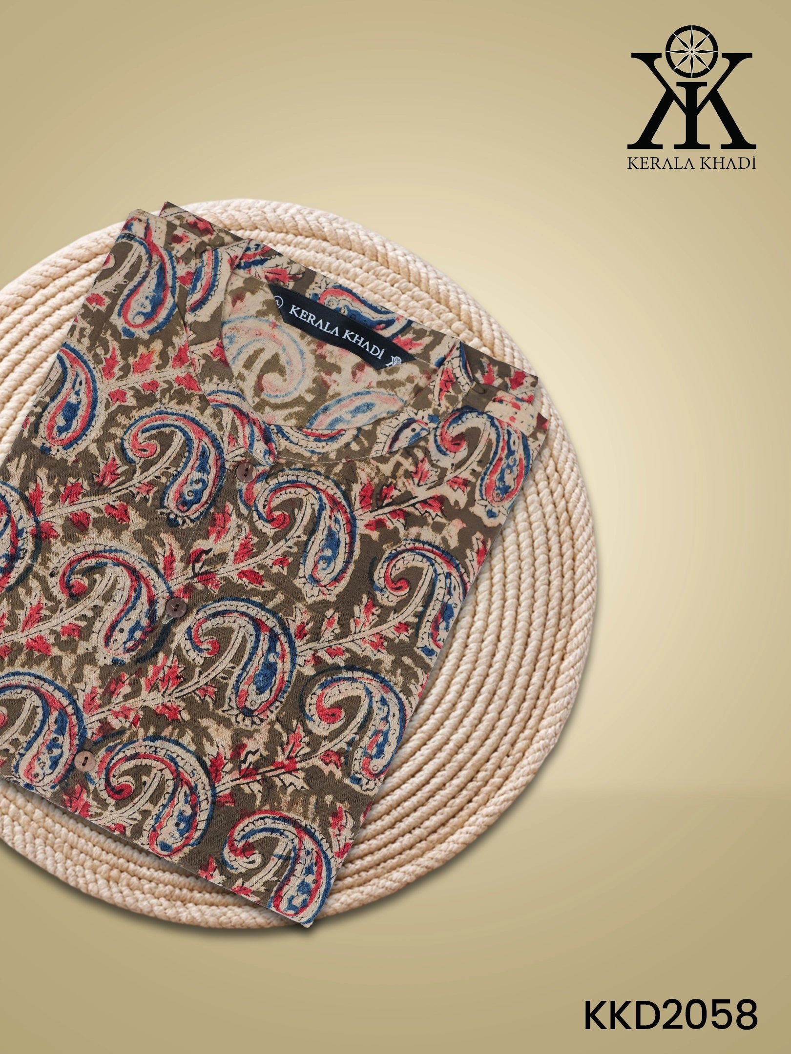 KKD2058 - Kalamkari green mango print Top Kurthi