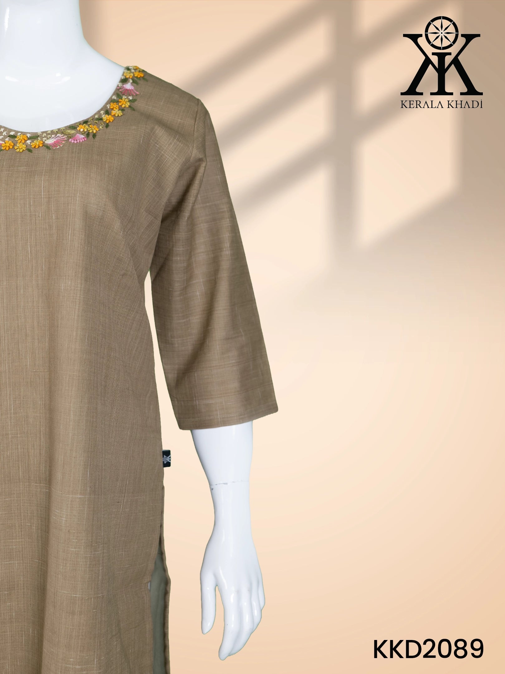 KKD2089 - Handwork Round Neck Olive Green Khadi Kurta