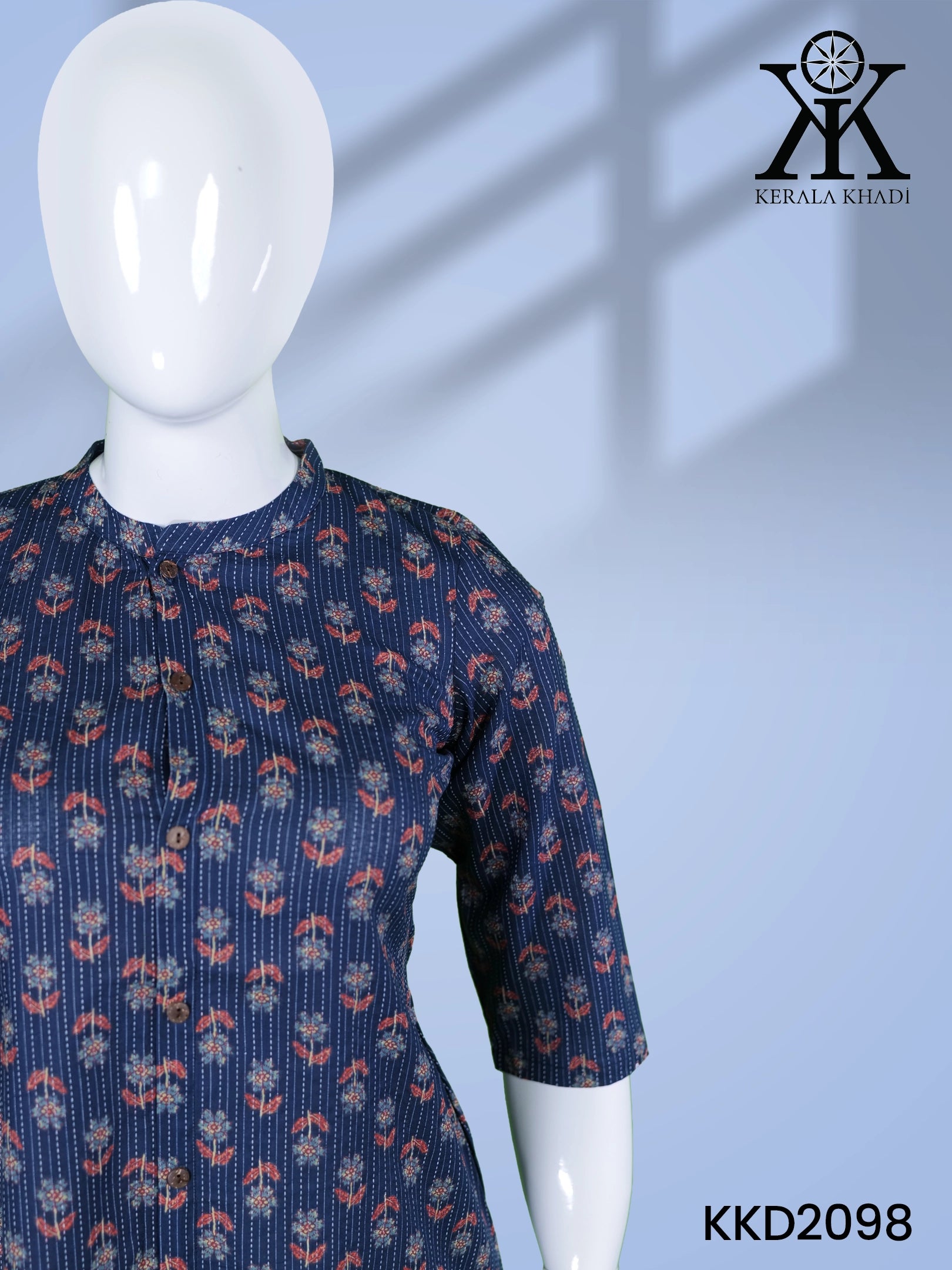 KKD2098 - Chinese collar blue flower design kurta
