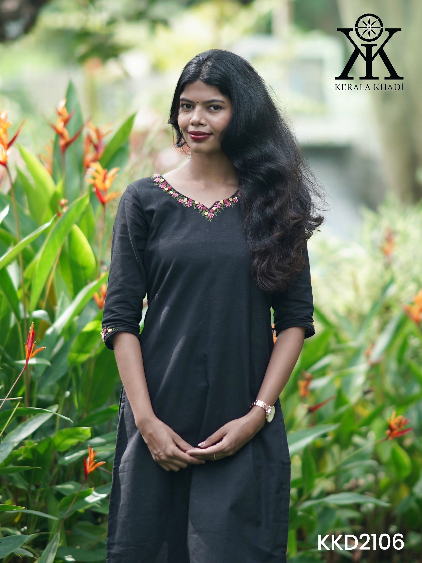 KKD2106 - Neck & Sleeve Hand Embroidery – Black