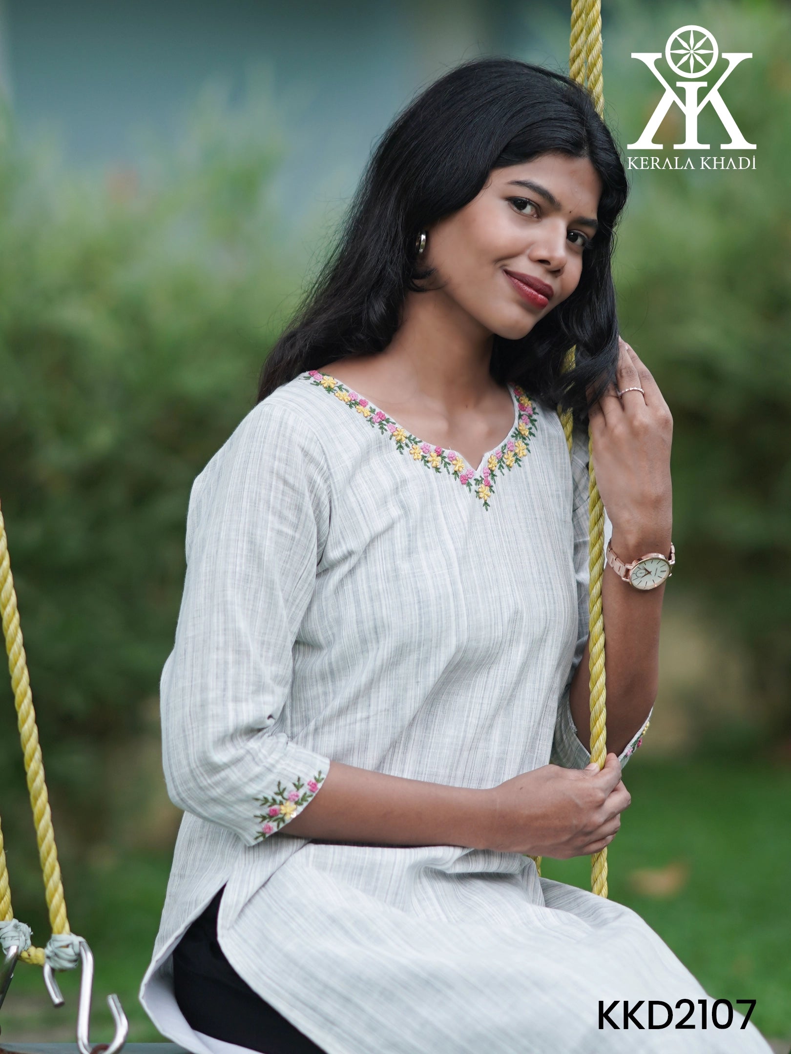 KKD2107 - Neck & Sleeve Hand Embroidery – Grey