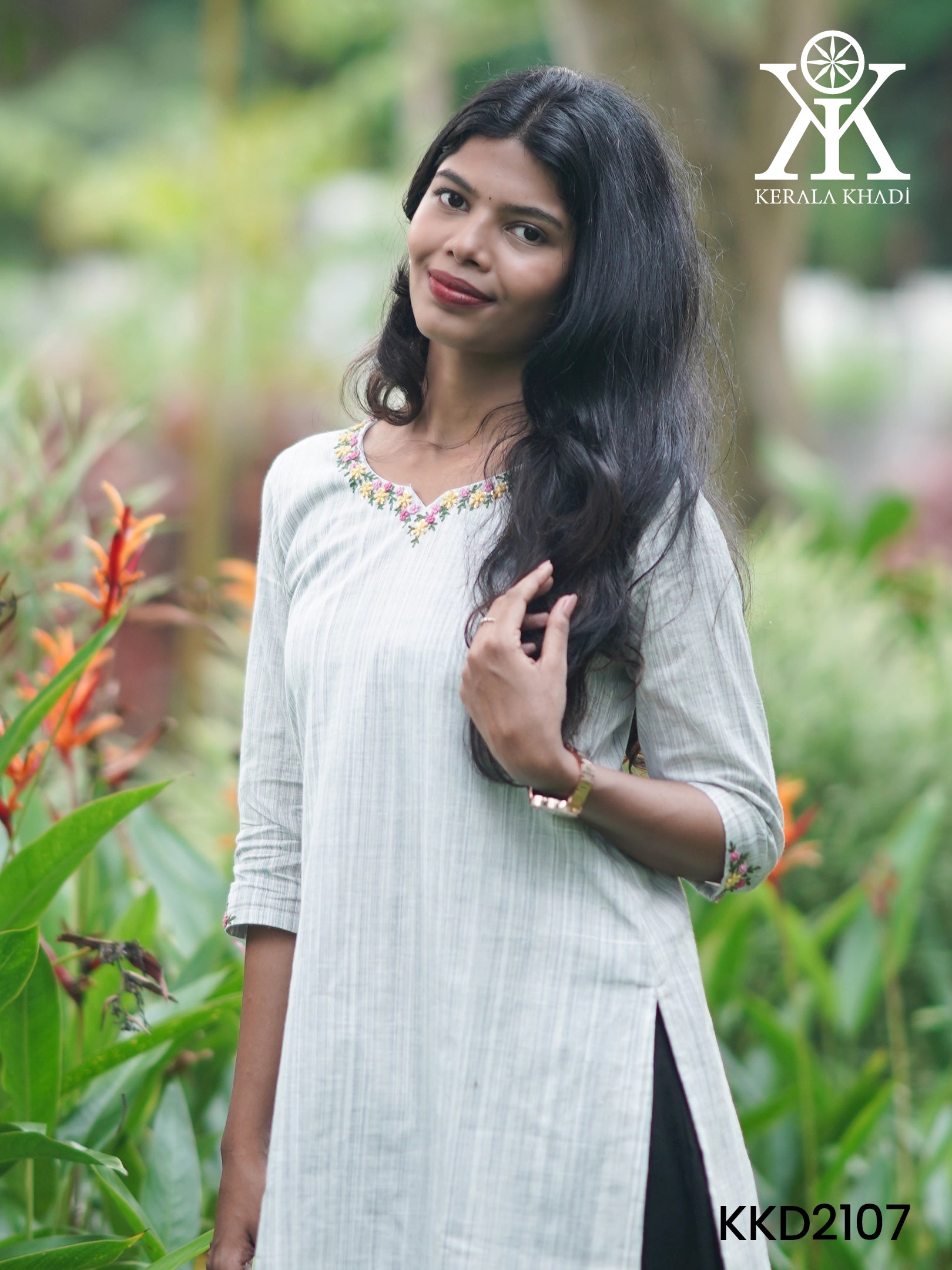 KKD2107 - Neck & Sleeve Hand Embroidery – Grey