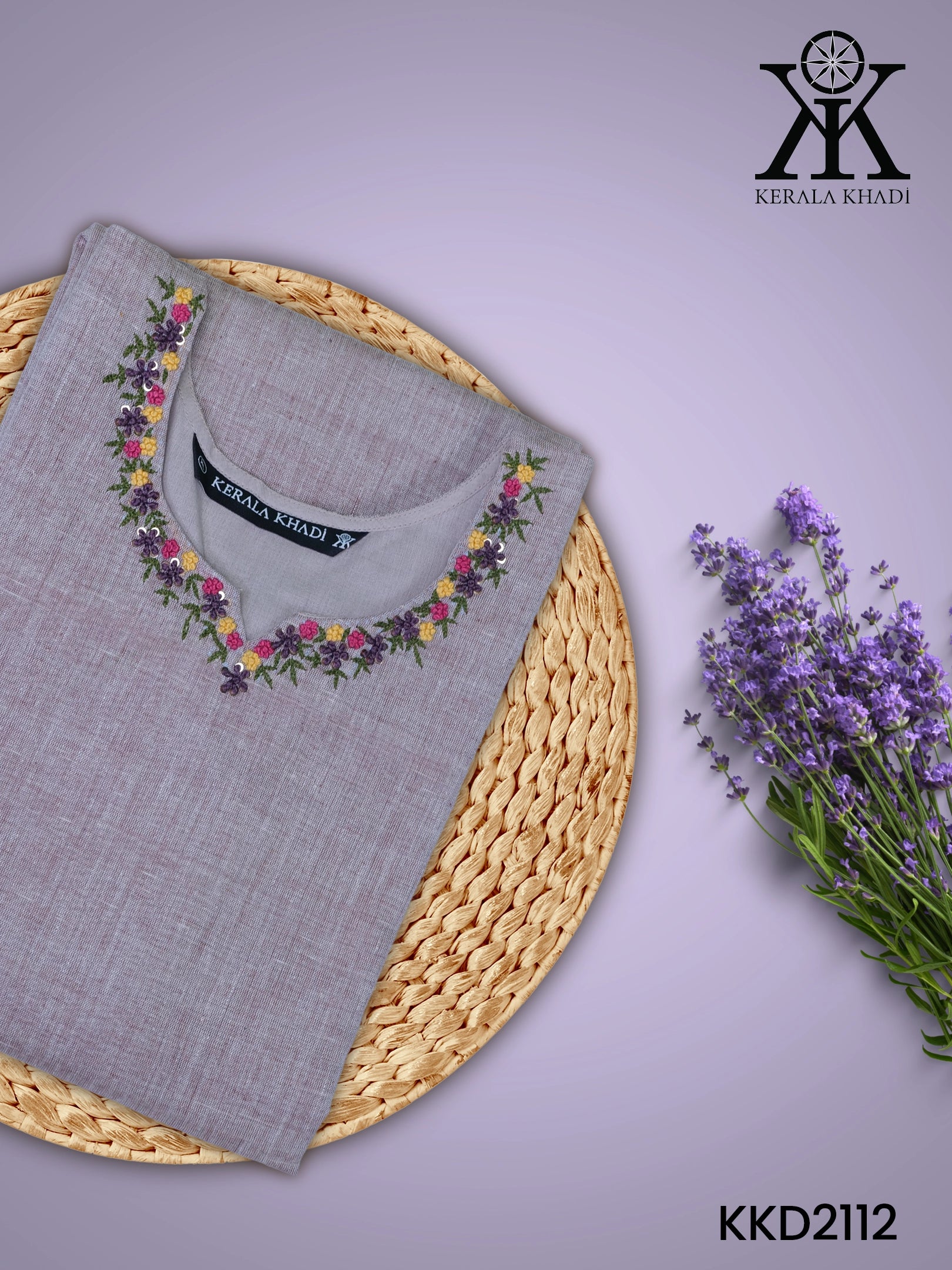 KKD2112 - Neck Hand Embroidery Sleeve Flap With Button – Purple