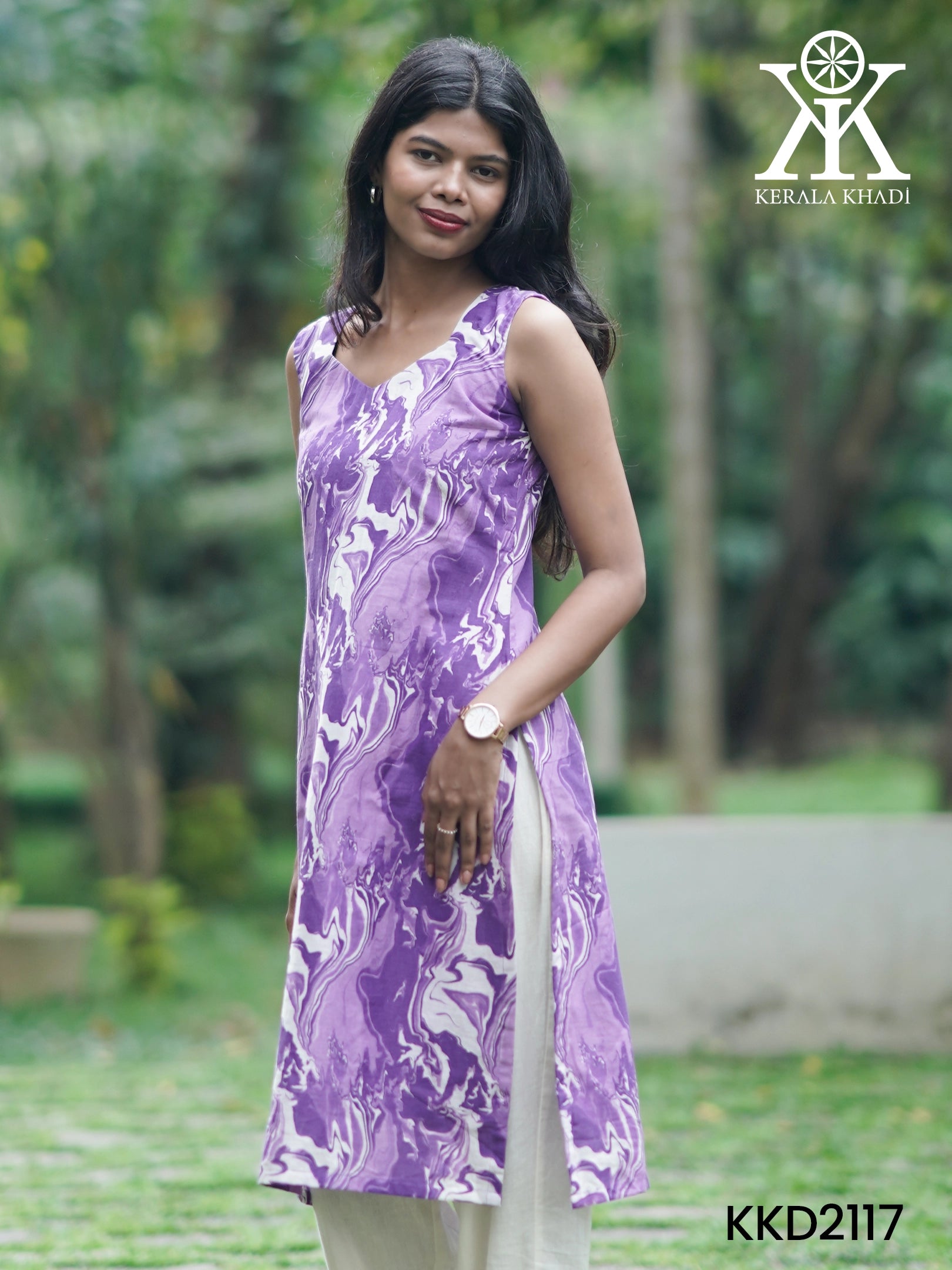 KKD2117 - Lavender And White Printed Sleeveless Co-ord Set